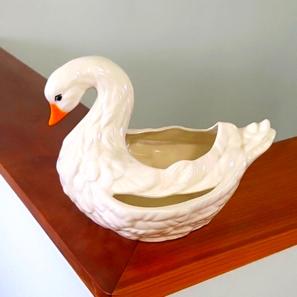 Vintage Large Ceramic Swan Planter